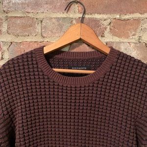 AllSaints Cube Knit Long Sleeve Cognac Sweater